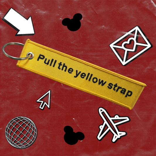 Pull the Yellow Strap Jet Tag Keychain Bag Charm