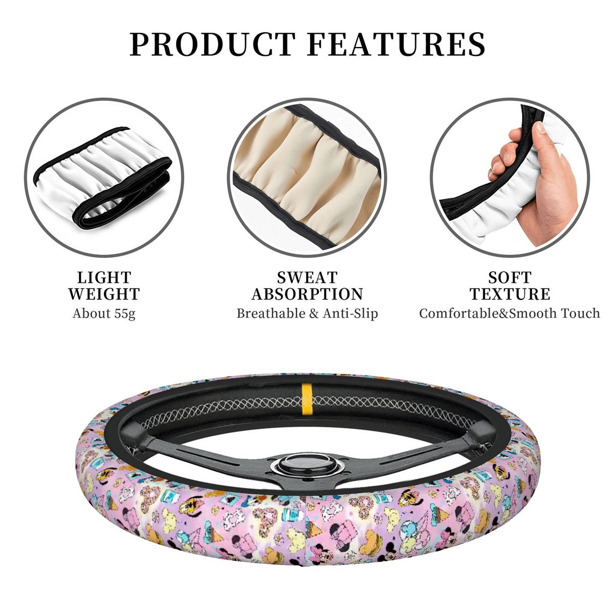 Pastel snacks and friends - Steering Wheel Cover