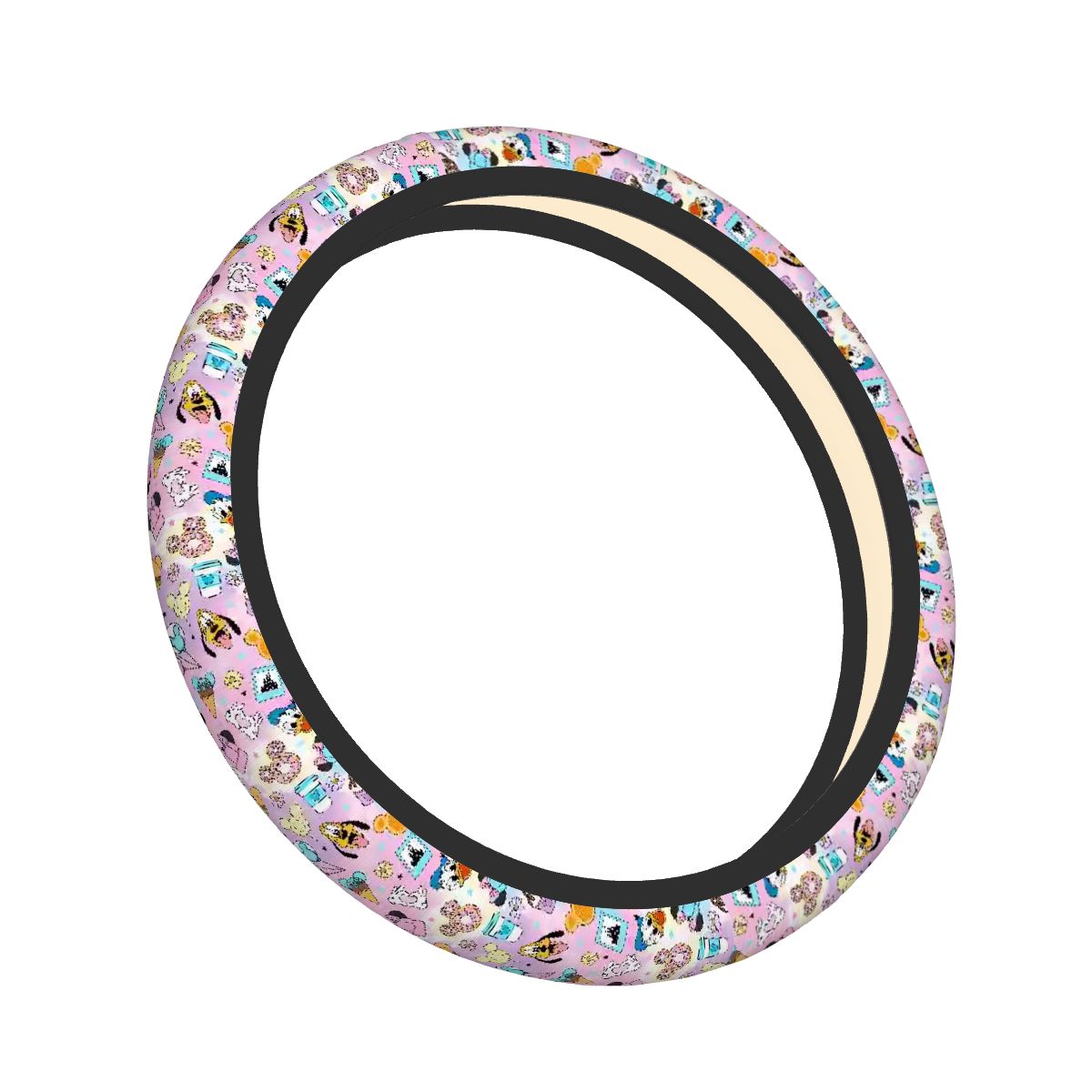 Pastel snacks and friends - Steering Wheel Cover