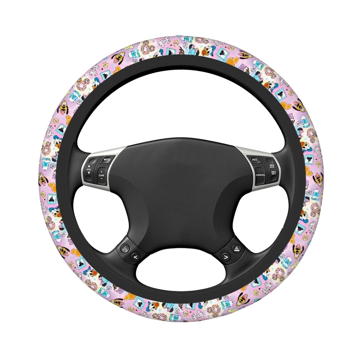 Pastel snacks and friends - Steering Wheel Cover