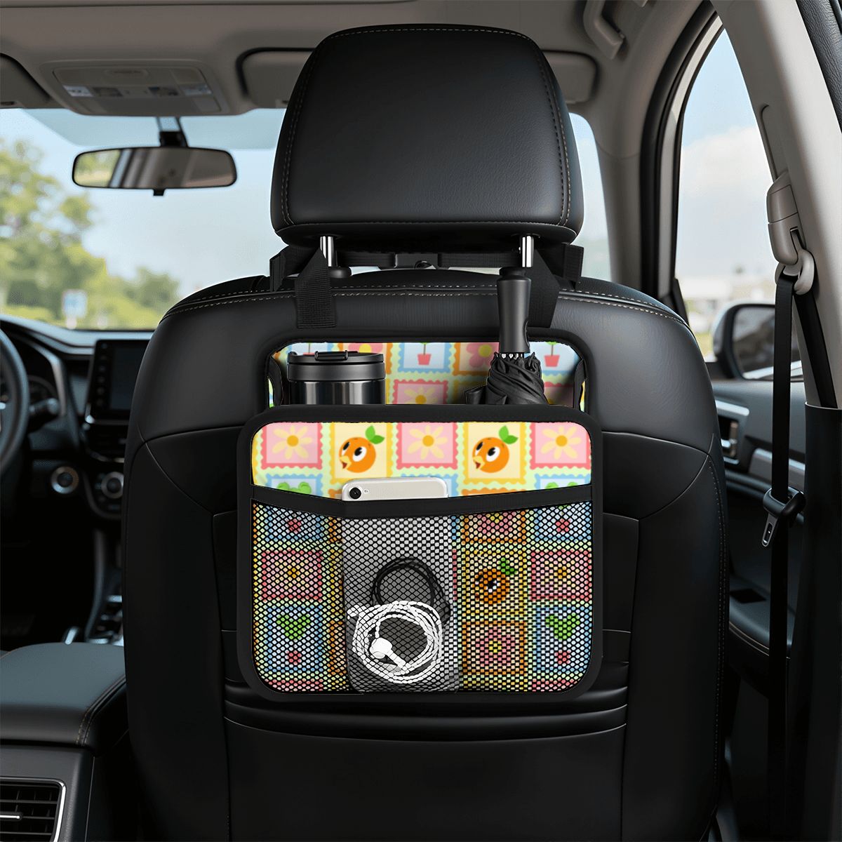 Orange Flower Fest- Car Backseat Organizer