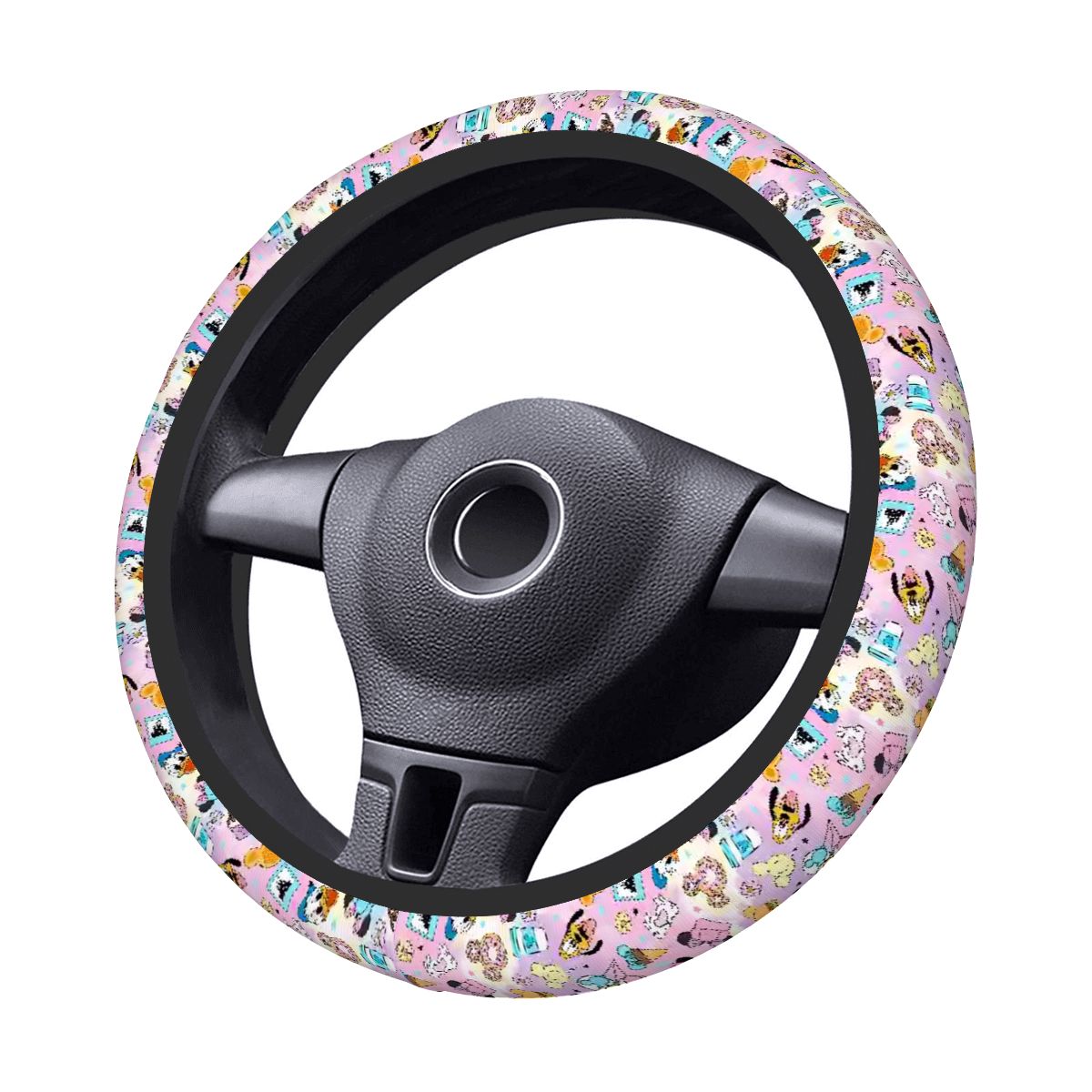 Pastel snacks and friends - Steering Wheel Cover