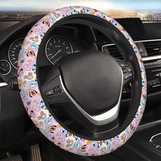 Pastel snacks and friends - Steering Wheel Cover
